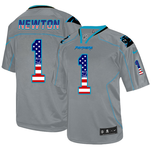 Men's Limited Cam Newton Nike Jersey Grey - #1 USA Flag Fashion NFL Carolina Panthers